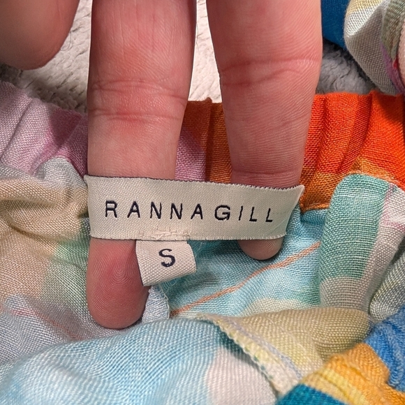 Ranna Gill Jumpsuit Womens S Blue Water Color Tie Back Cutout Linen Blend Boho - Picture 7 of 9